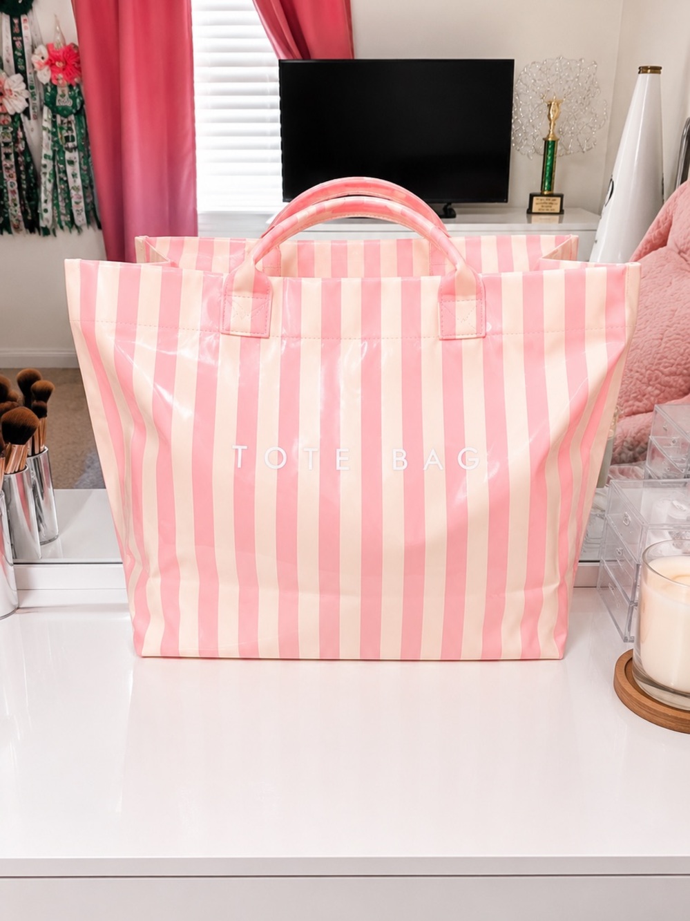✨✨ Coastal Pink Vanilla Striped Tote Bag 💕